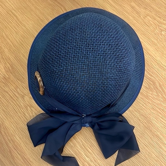 🔥Magu Distributors Headwear Avant Garde Sunhat Navy Blue, Gauzy Wrap w/Back Bow - Picture 5 of 10